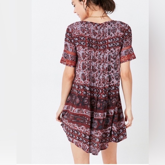 Ecote Urban Outfitters Amethyst Pintuck Frock Tunic Dress Purple Crochet Sz L - Picture 3 of 9